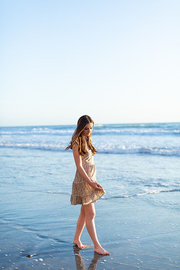 Torrey Pines State Beach | Aubrey Rae | senior girl sunset photos walking through waves