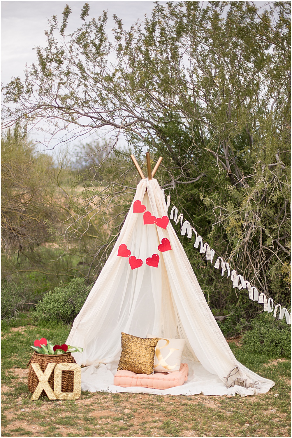 Photography by Aubrey Rae | Valentine's mini session, simple yet elegant kids themed styled shoot. Whimsical teepee setup with Valentine's day decorations. 