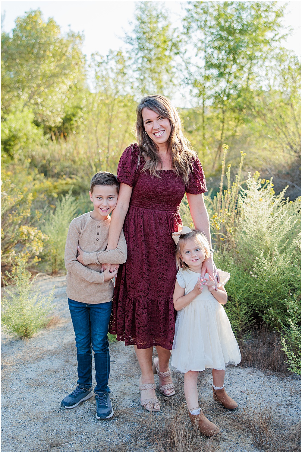 Menifee Family Photographer | Aubrey Rae | mom posing with kids, son and daughter