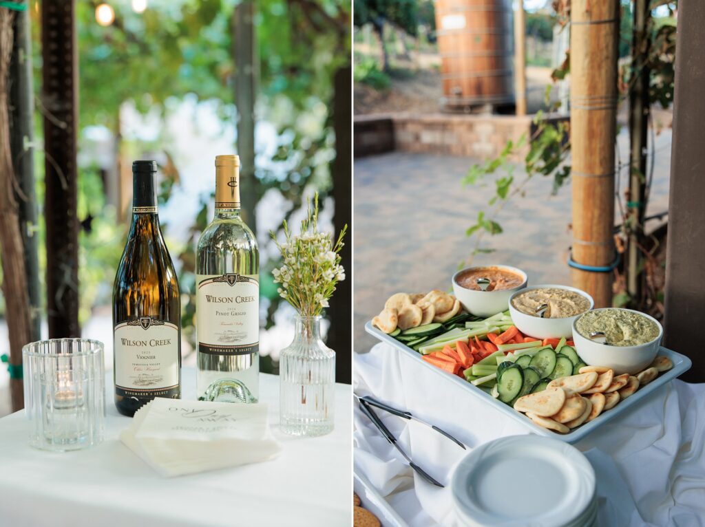 welcome dinner party Wilson Creek winery wine and appetizers