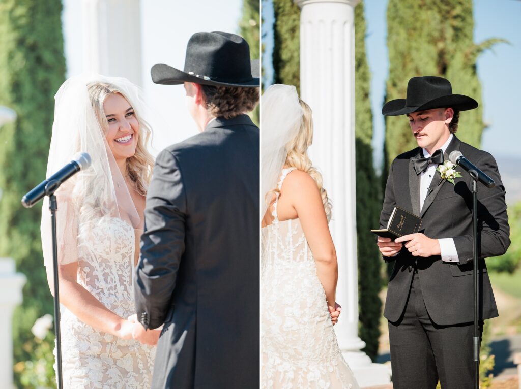 bride and groom saying vows
