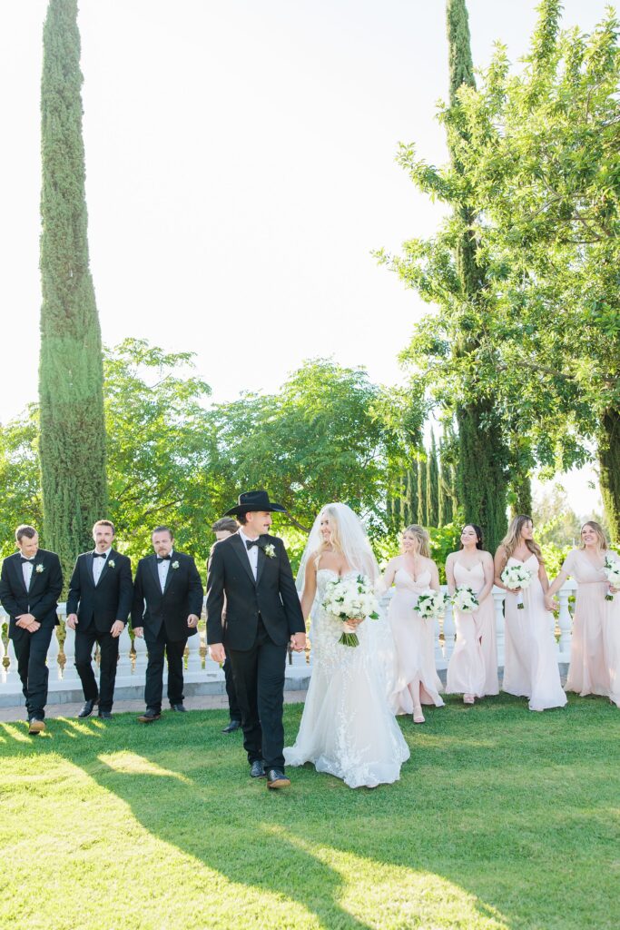 bridal party with bride and groom 